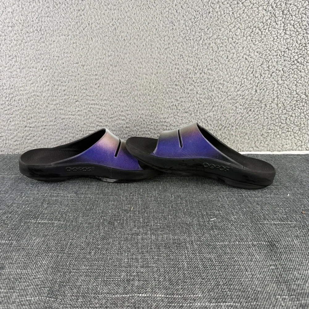 OOFOS OOahh Sport Slide Sandal Mens 9 Womens 11 Purple Iridescent Ombre Recovery